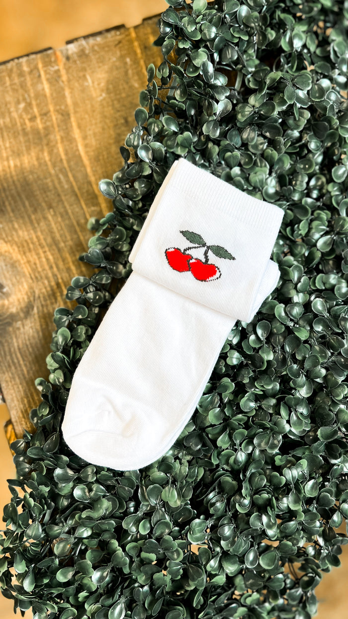 Cherry Crew Socks | White