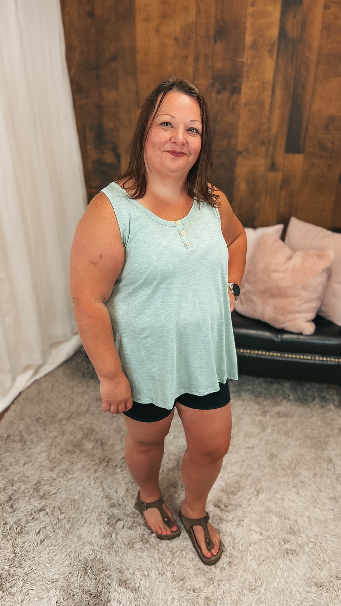 Jayda Button Tank Top | Sage