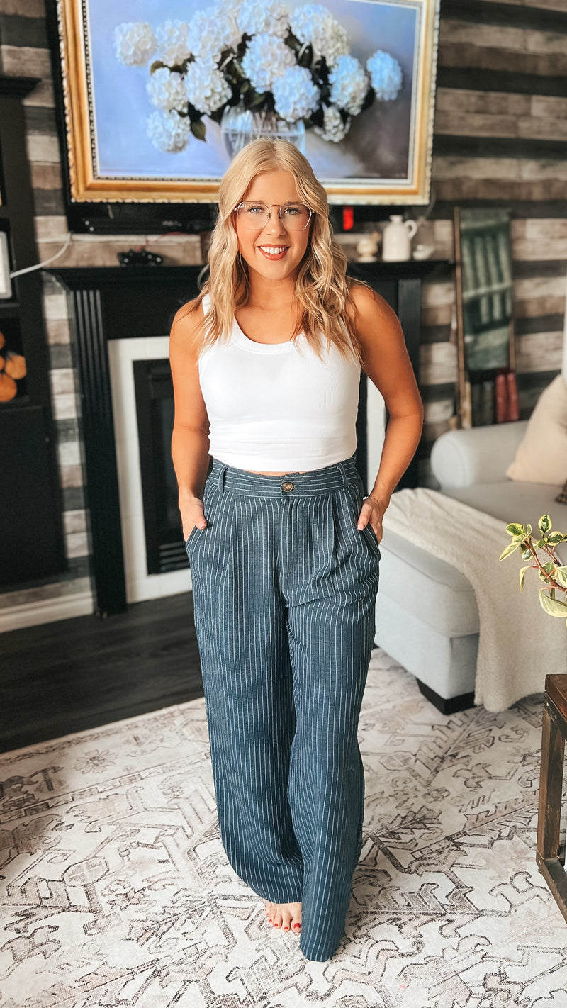 Gracy Pinstripe Dress Pants | Navy