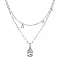 Teardrop Rhinestone Layered Necklace: Silver