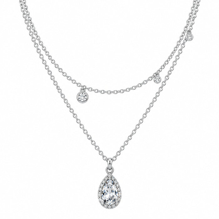 Teardrop Rhinestone Layered Necklace: Silver