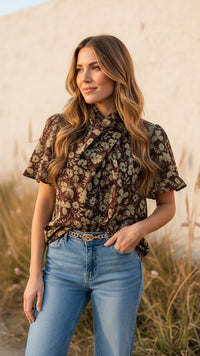 # 16 - Brown Floral Blouse | S | SAMPLE SALE