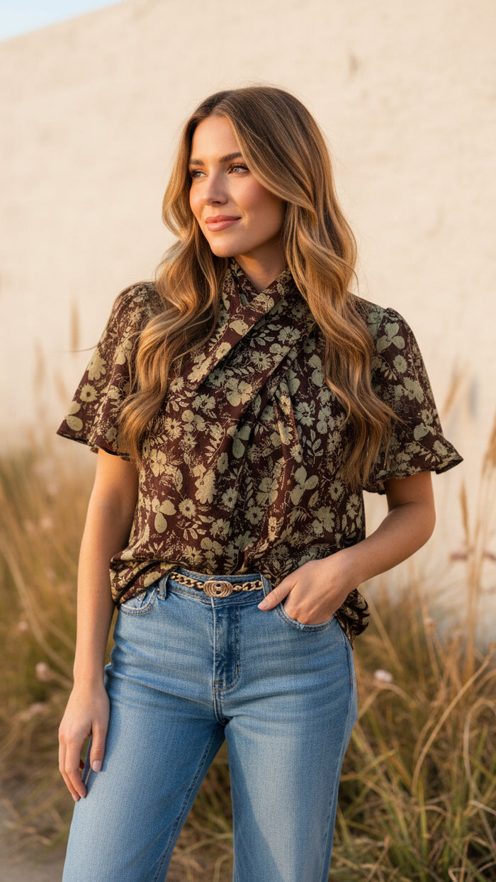 # 16 - Brown Floral Blouse | S | SAMPLE SALE