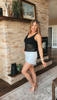 Aislynne Crochet Tank Top | Black