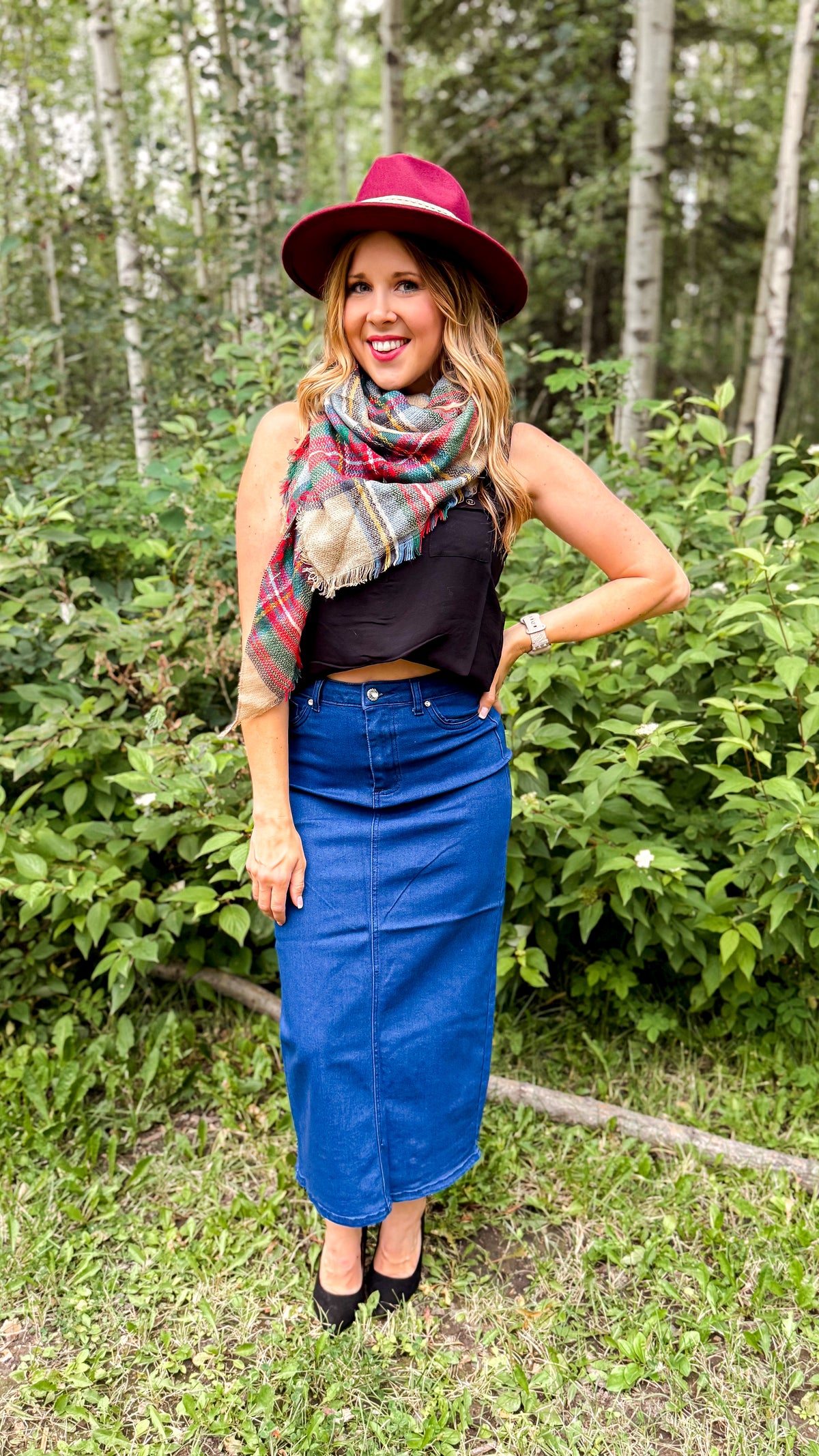 Emery Denim Maxi Skirt | Diamond Button