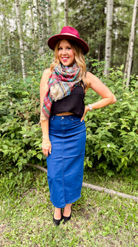 Emery Denim Maxi Skirt | Diamond Button