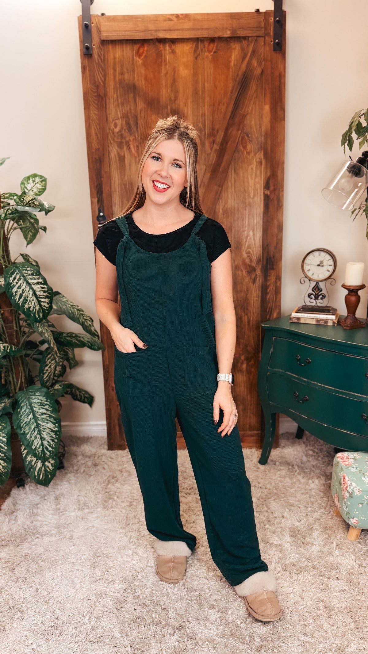 Genevieve Ribbed Knit Romper | Forest