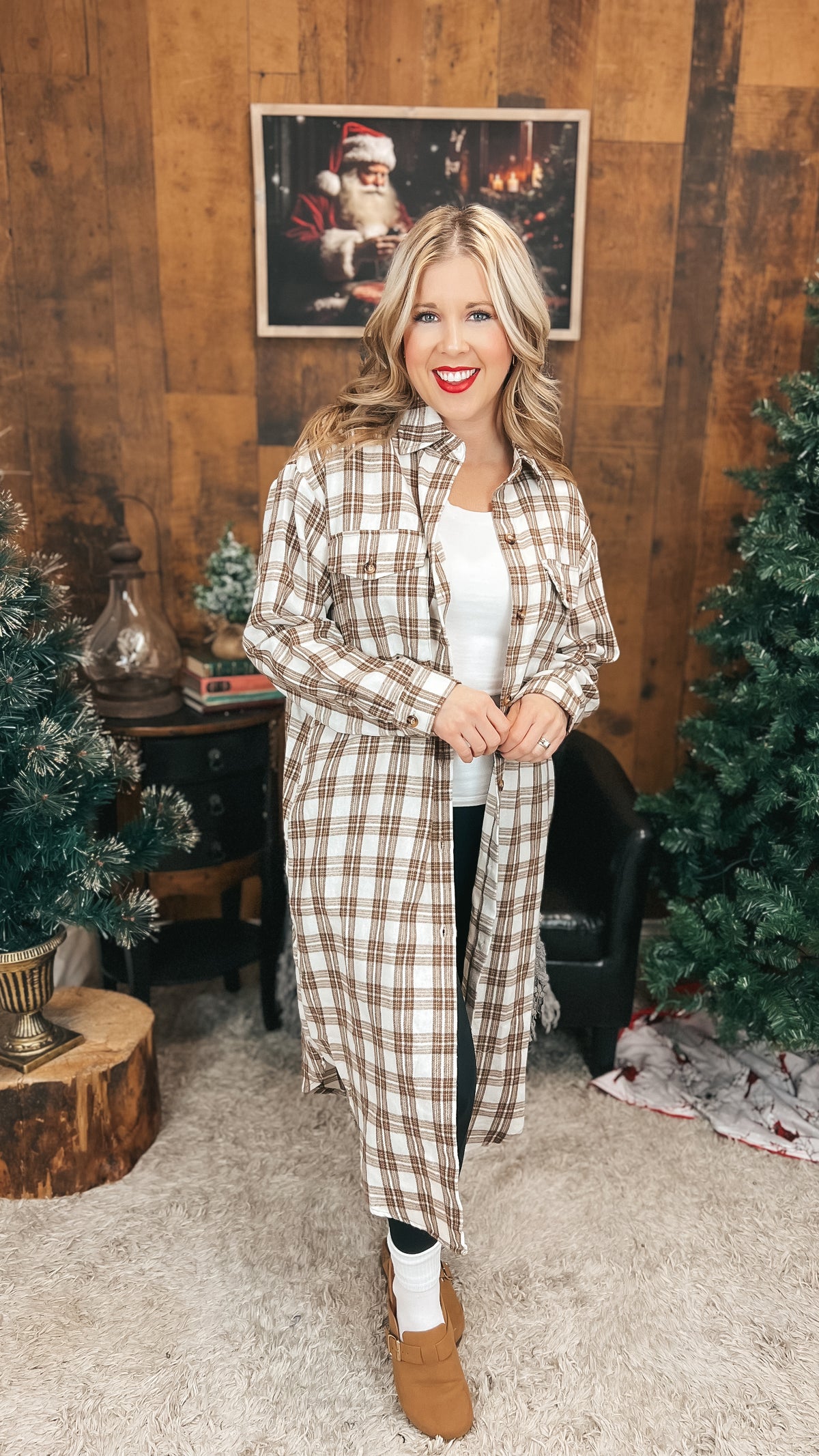 Mariska Plaid Button Down Cardigan | Brown