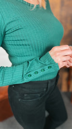 Amanda Ribbed Long Sleeve Bodysuit: Green