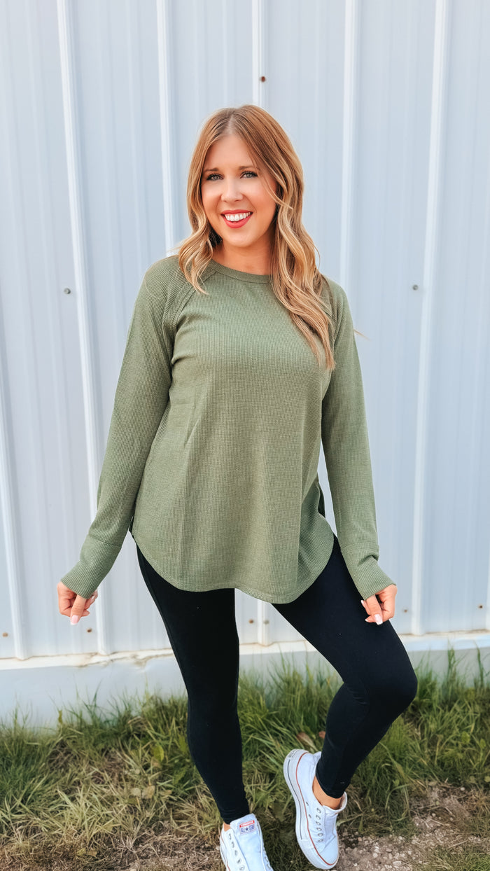 Leslie Waffle Long Sleeve | Army Green