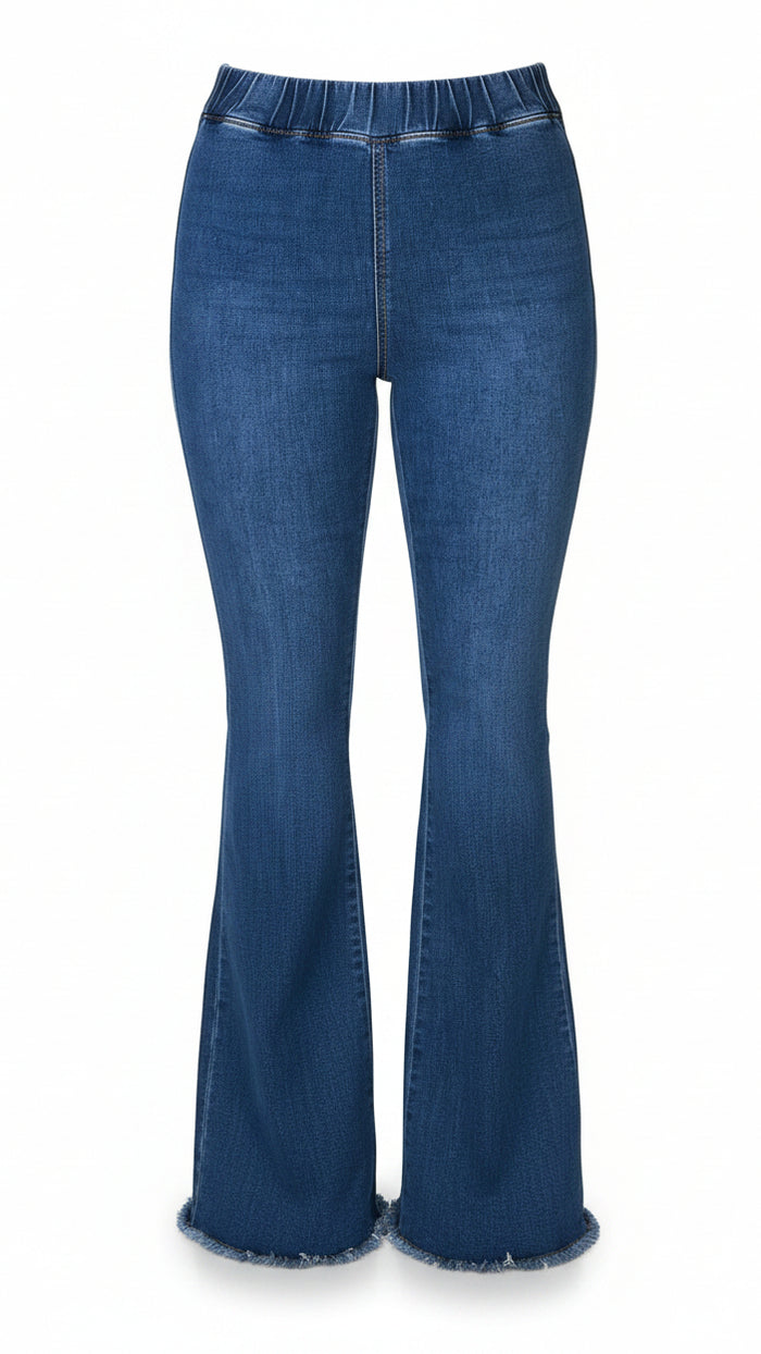 Jax Elastic Waist Bell Bottom Denim: Medium Wash