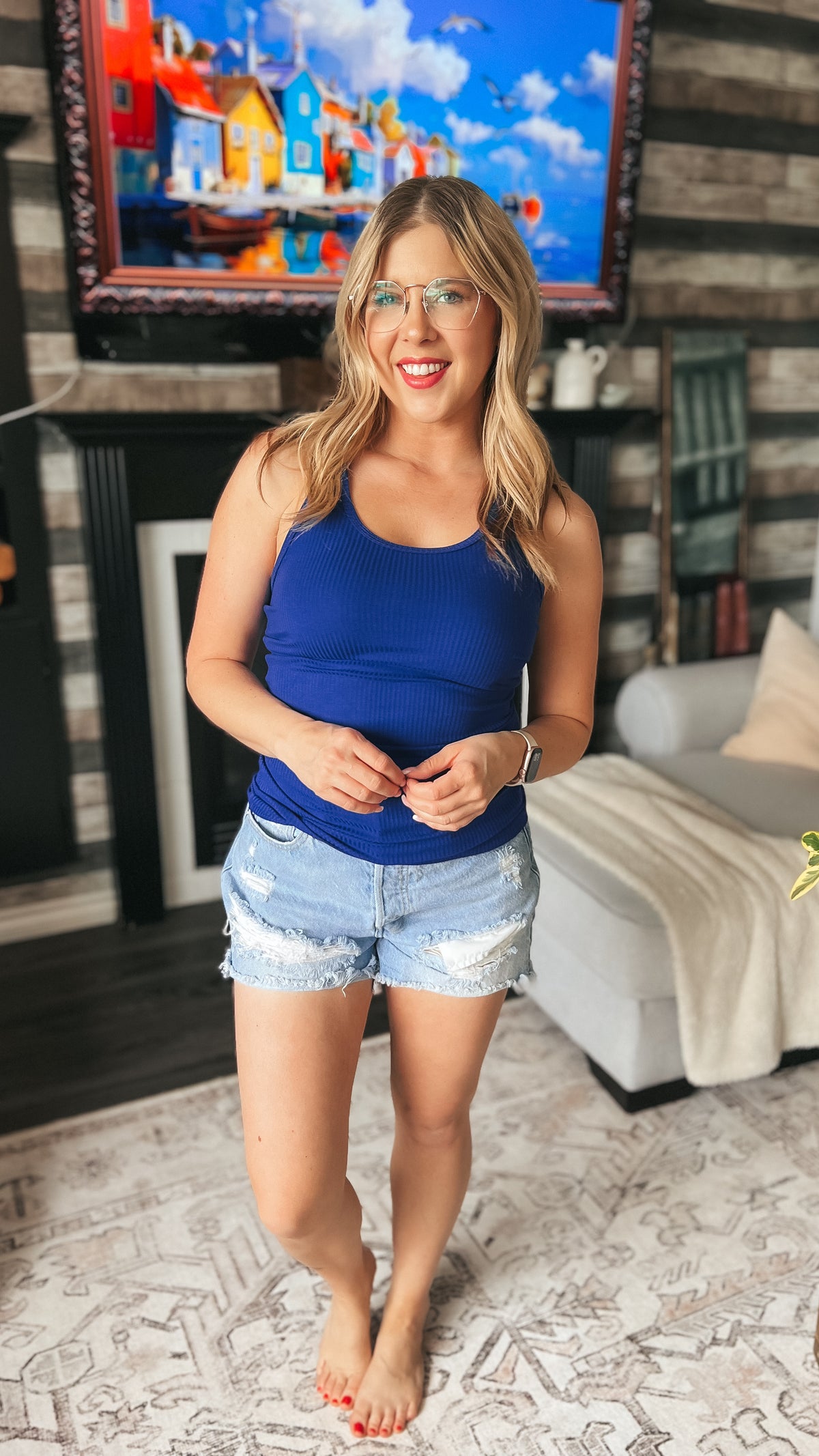 Rynlee Ribbed Tank Top: Cobalt