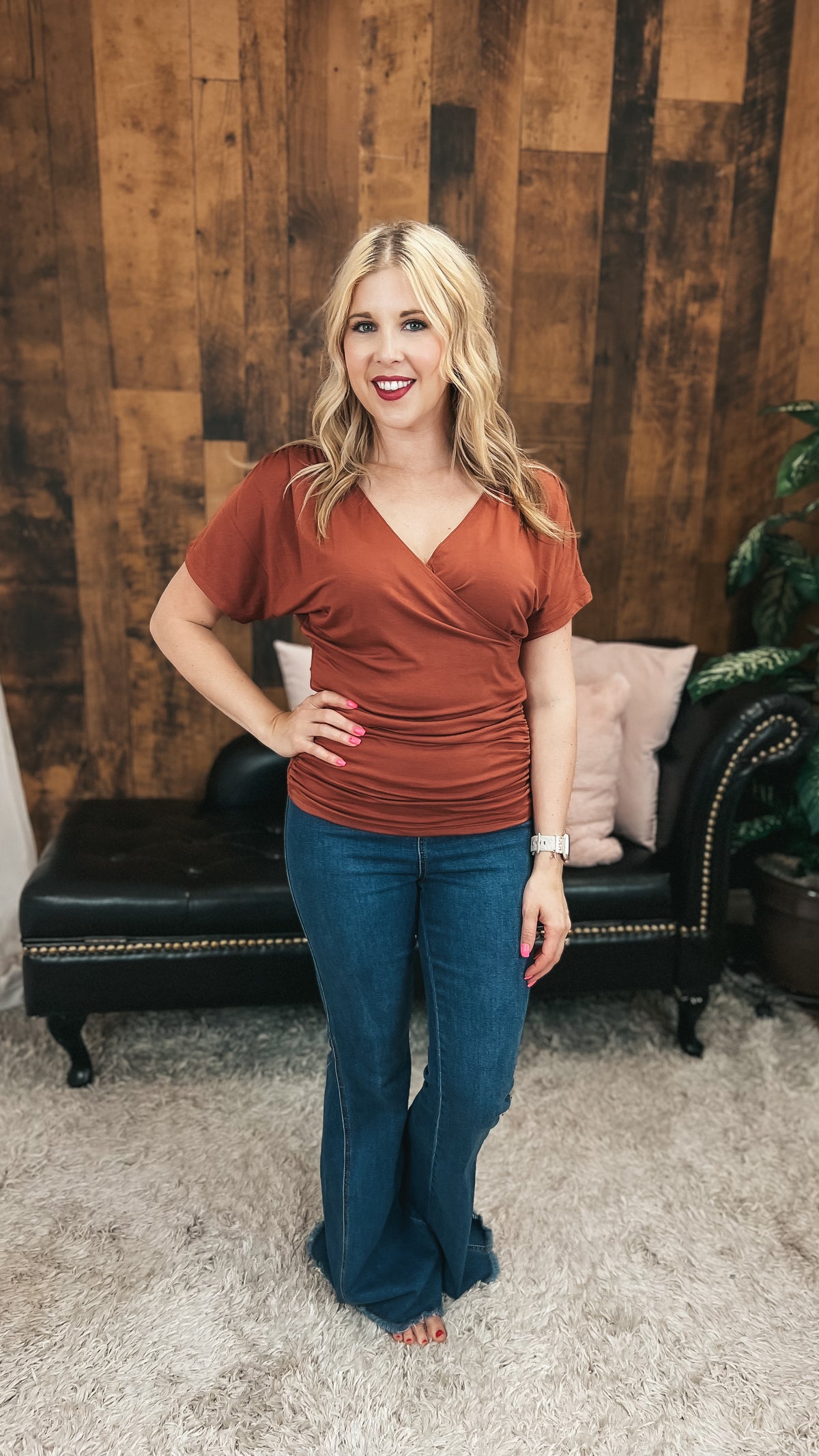 Anne-Marie | Cross Over Tee | Brown