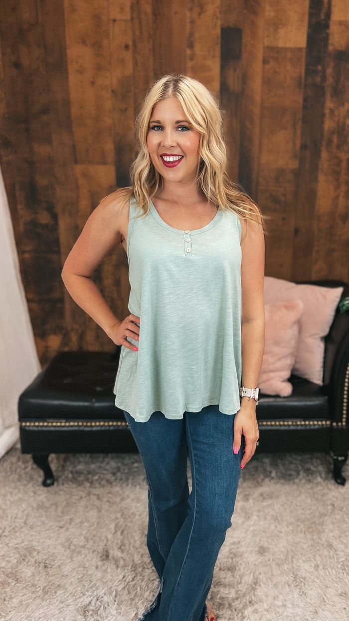 Jayda Button Tank Top | Sage