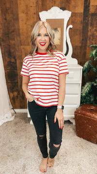 Brittany Striped Tee | Red & Ivory
