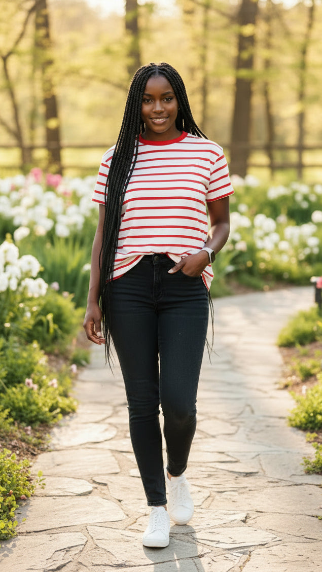 Brittany Striped Tee | Red & Ivory *SALE*