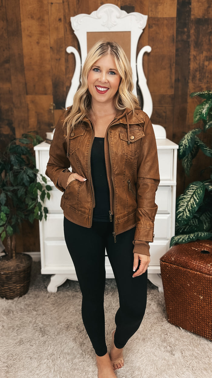 Joey Faux Leather Jacket | Camel