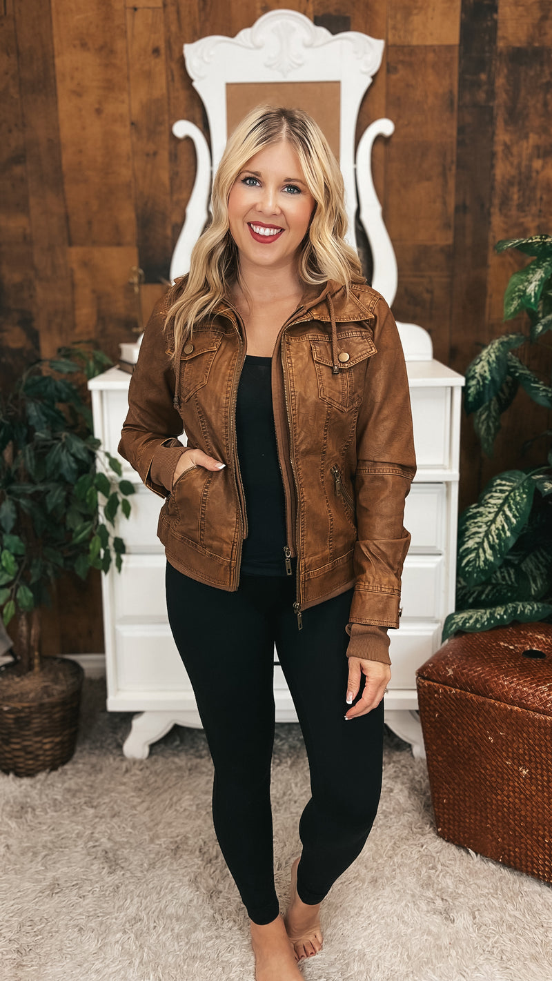 Joey Faux Leather Jacket | Camel