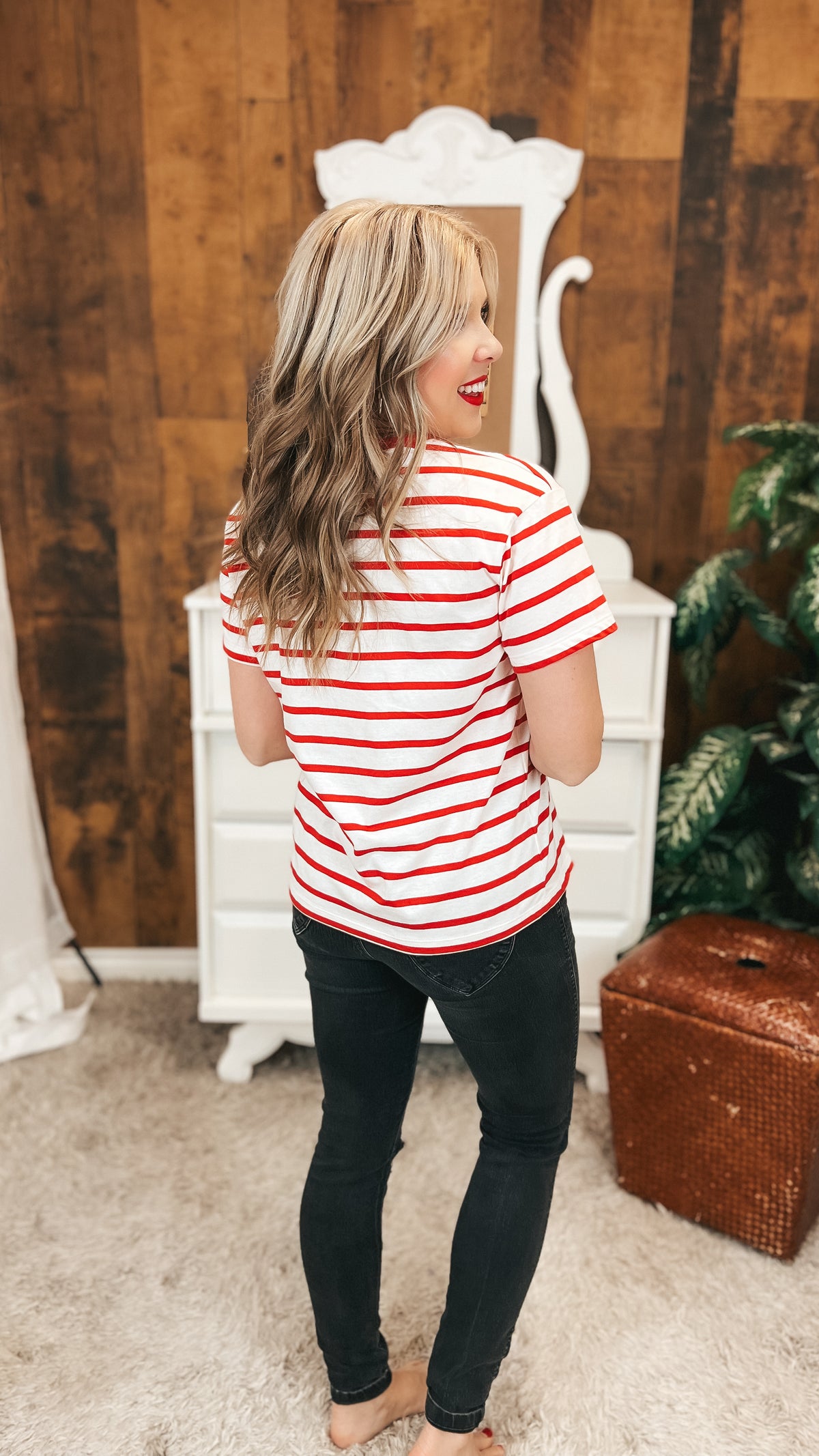 Brittany Striped Tee | Red & Ivory