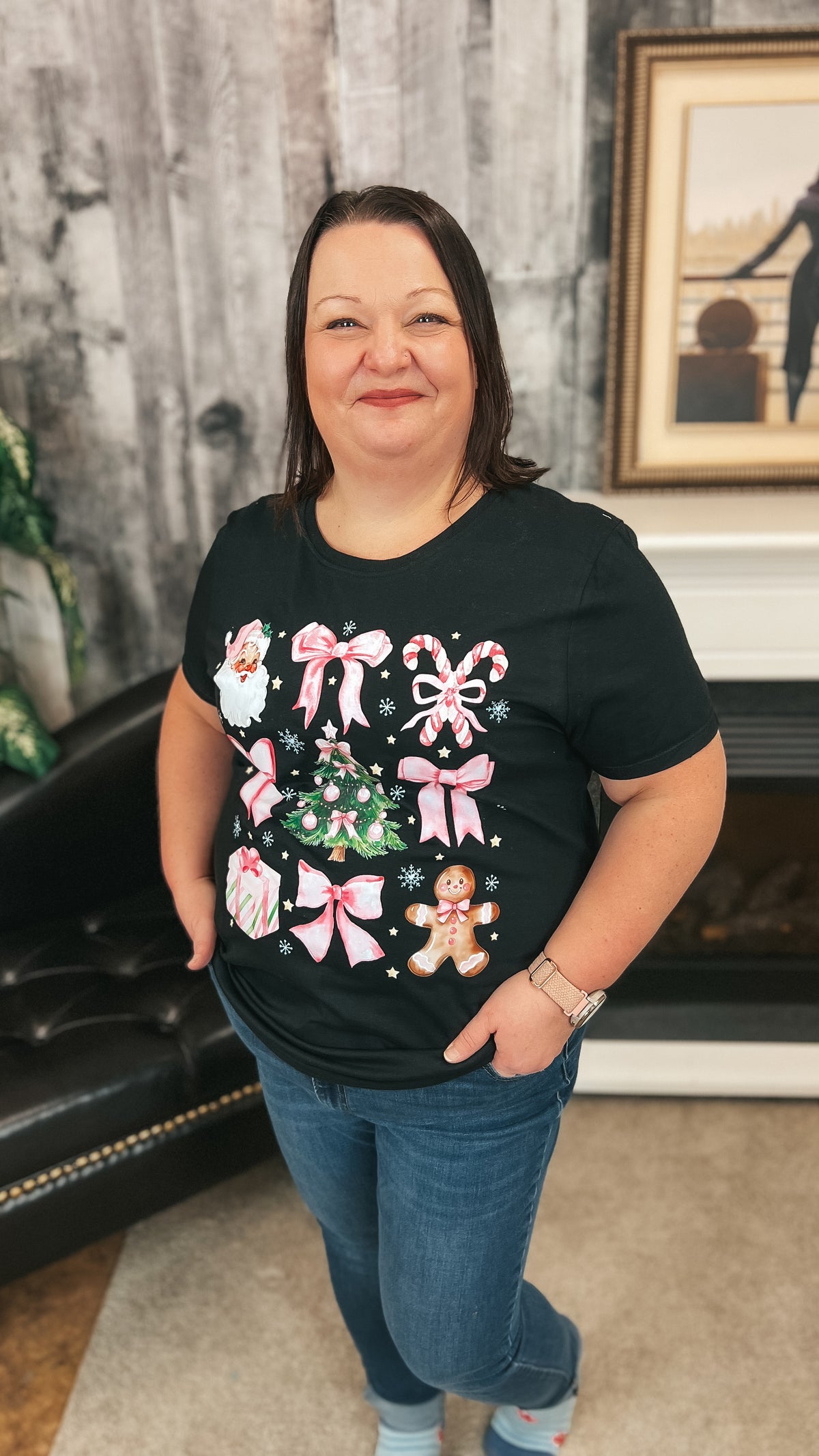 Pink Santa Tee| Black