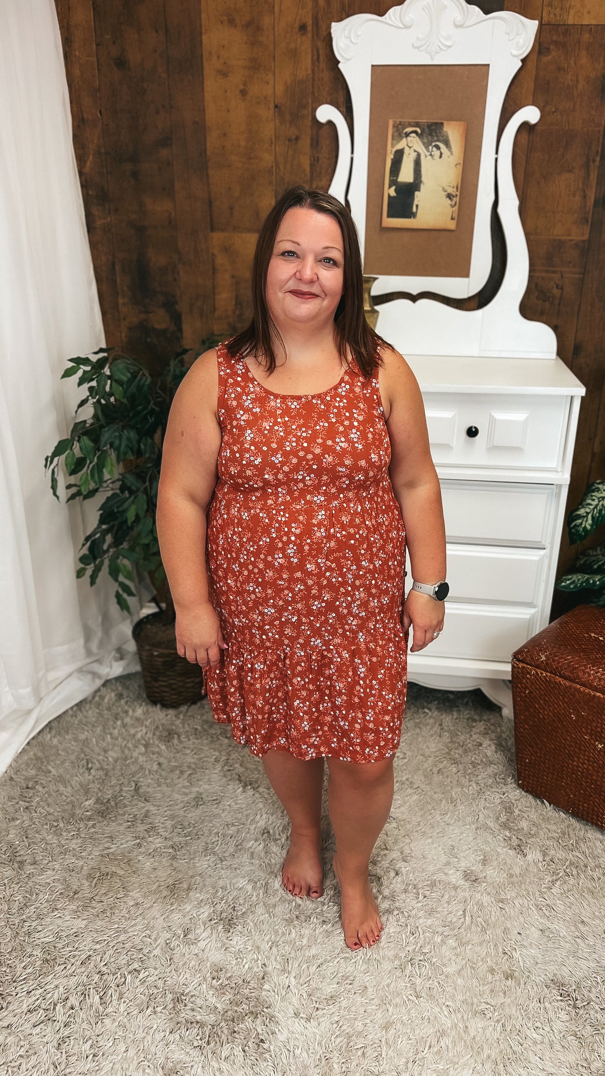 Claire Floral Dress: Rust