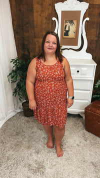 Claire Floral Dress: Rust