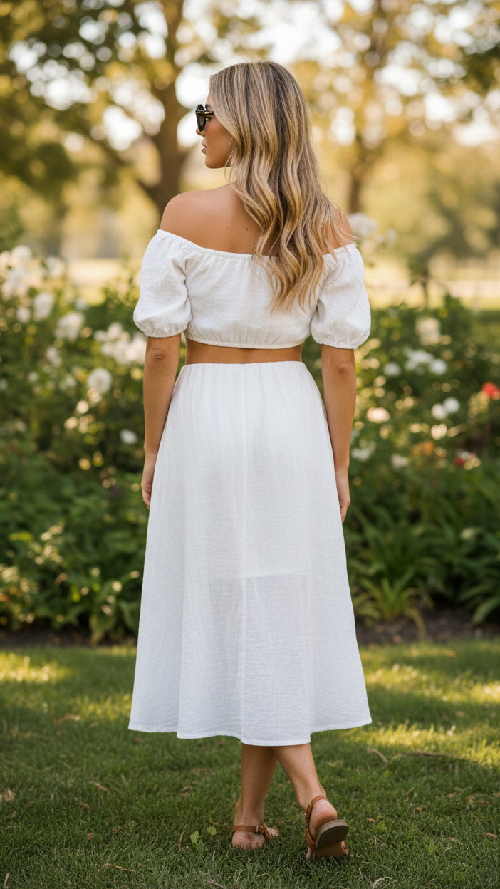 # 27 - White Beach Linen Dress | S | SAMPLE SALE
