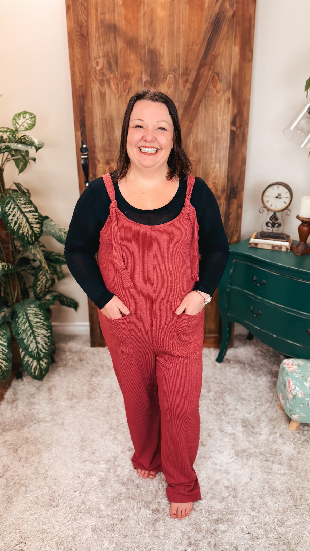 Genevieve Ribbed Knit Romper | Red Bean