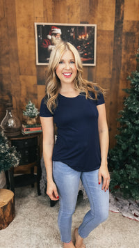 Laura Heathered Tee | Navy