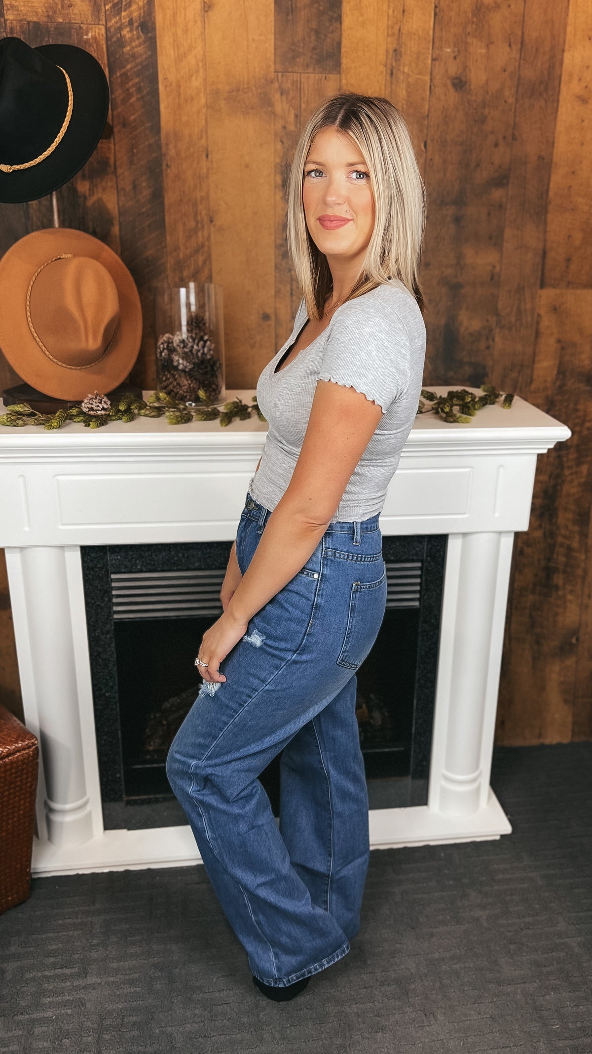 Brady Wide Leg Denim: Dark Blue