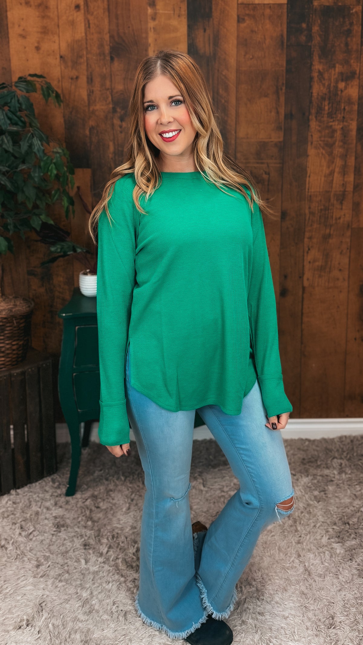 Leslie Waffle Long Sleeve | Kelly Green