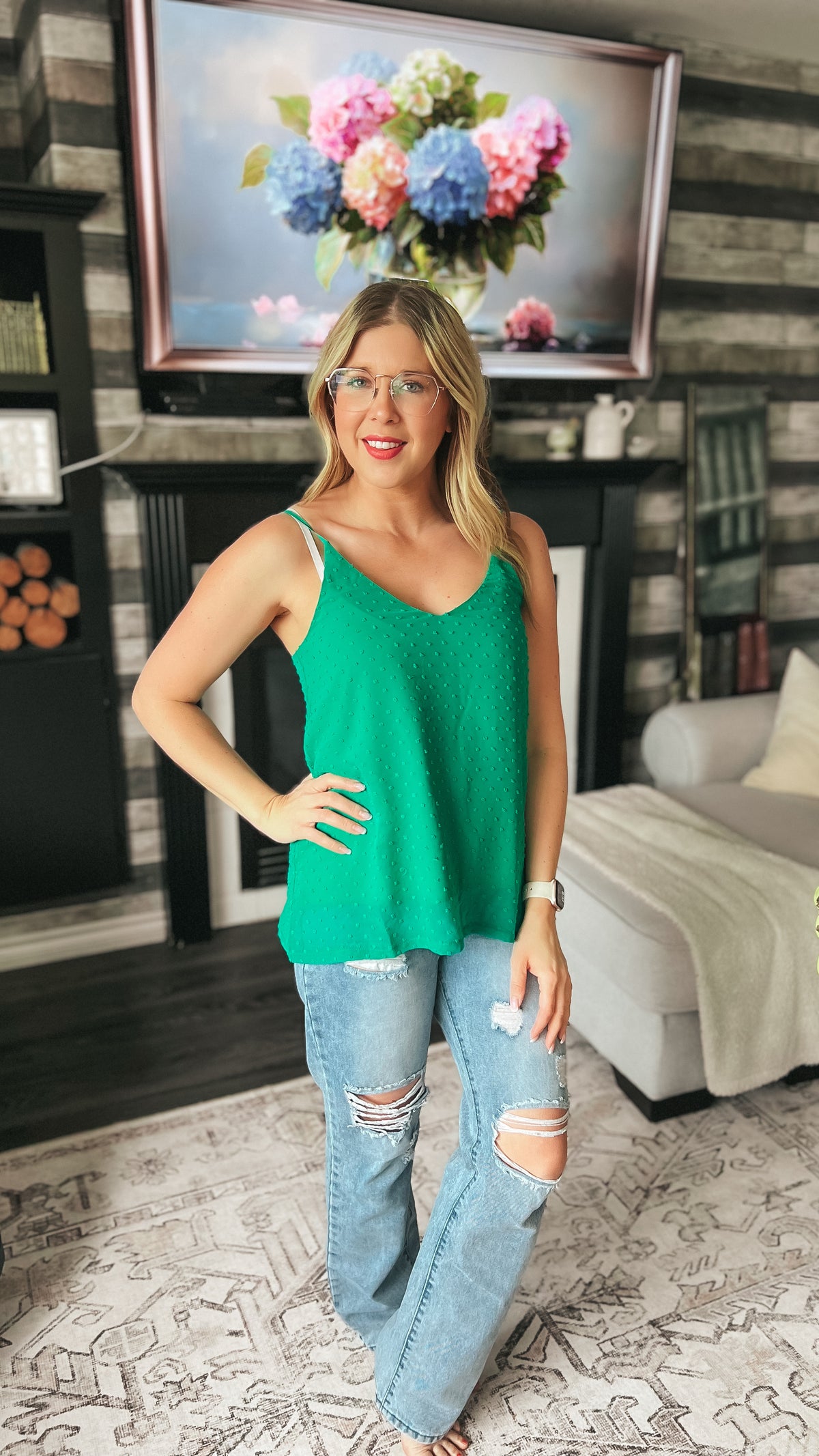 Eva Swiss Dot Tank Top: Green