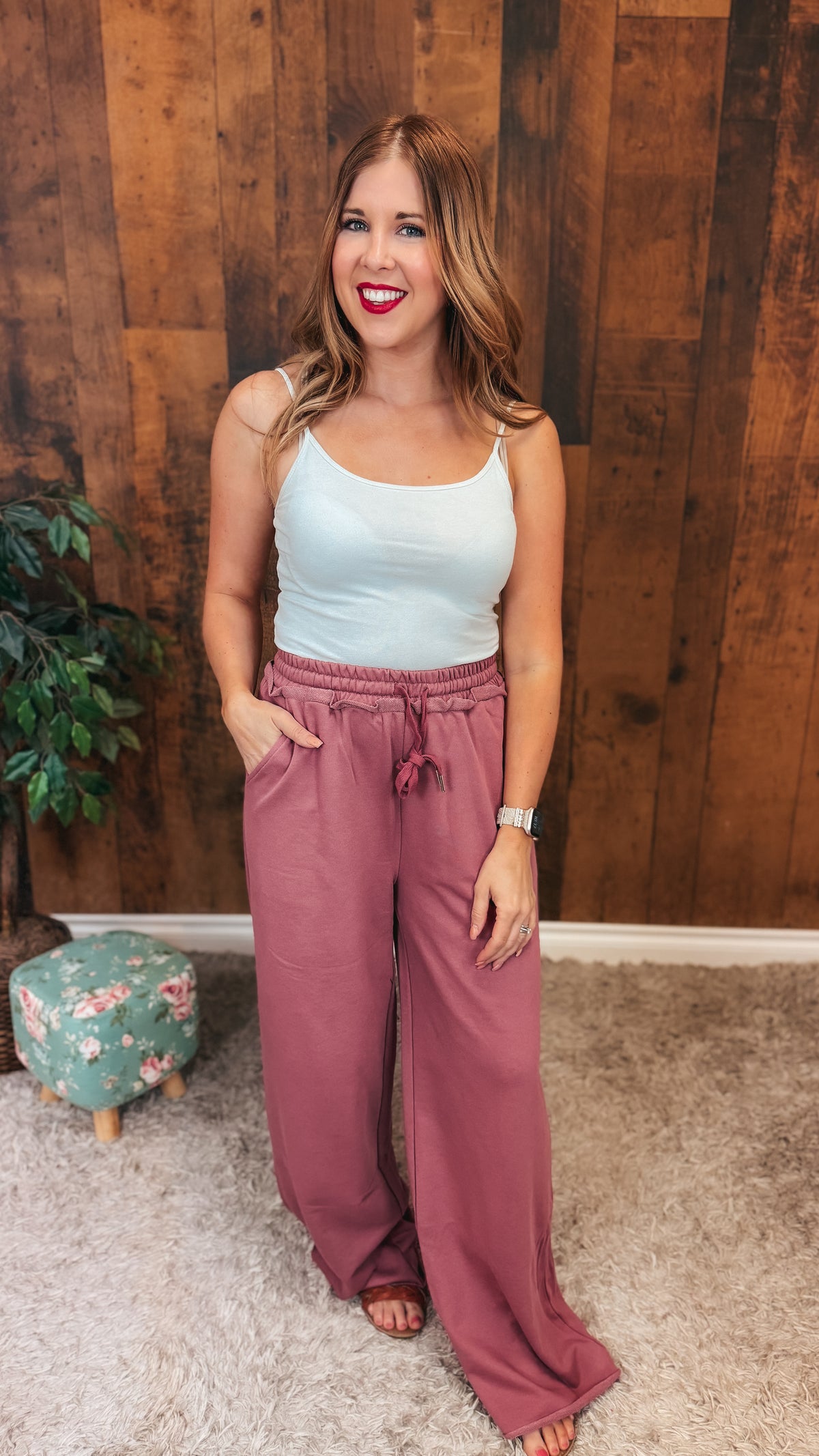 Audrey Wide Leg Jogging Pants | Rose