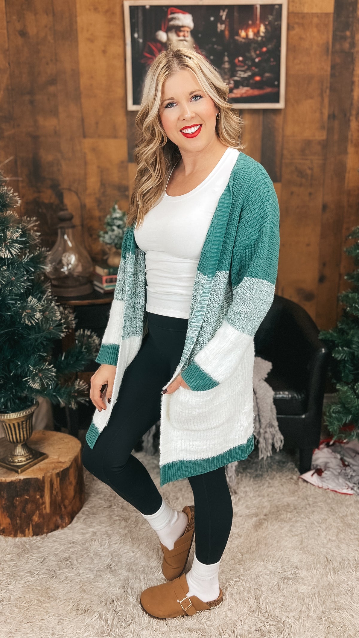 Helen Knit Cardigan | Green & Ivory