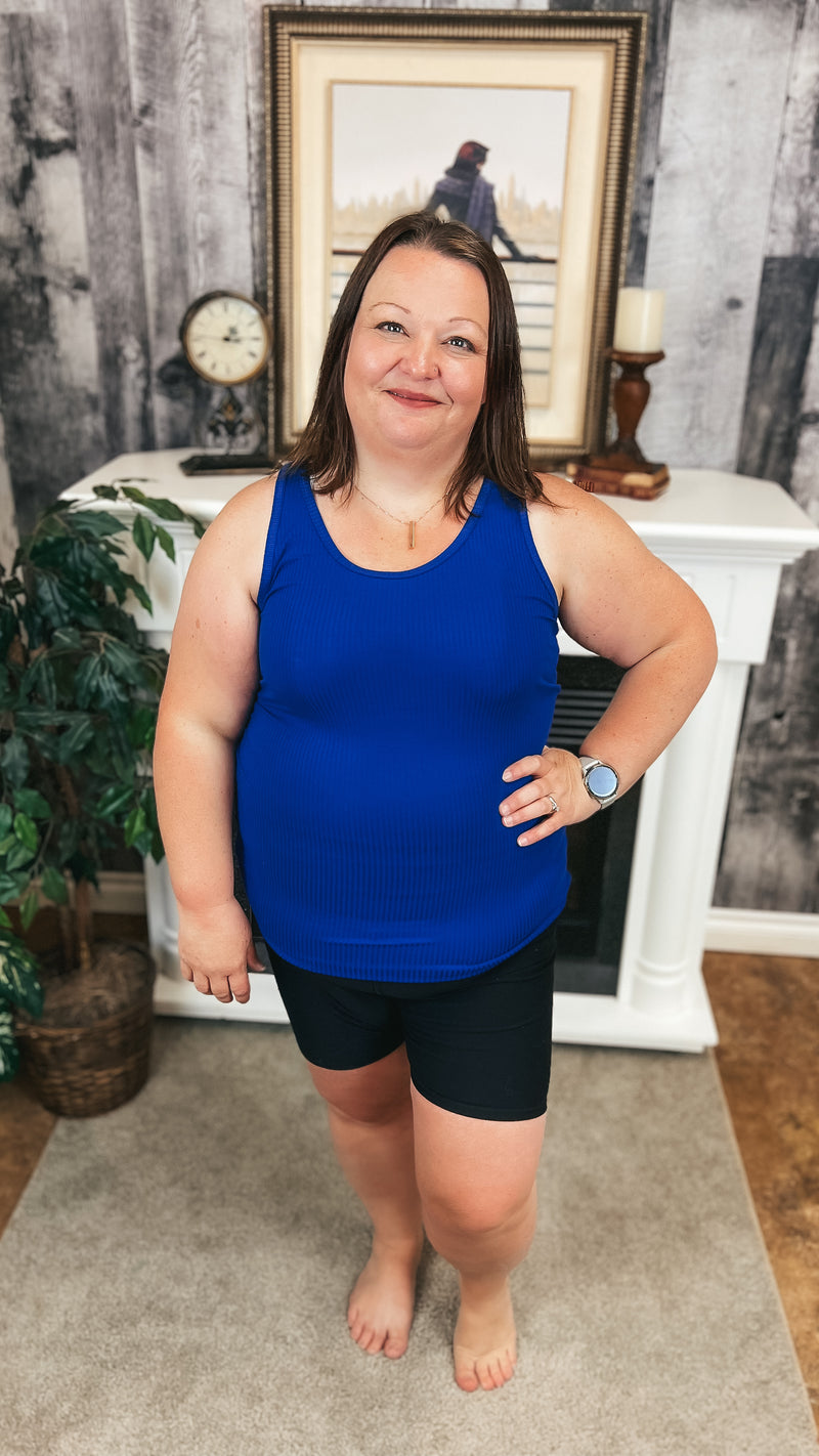 Rynlee Ribbed Tank Top: Cobalt