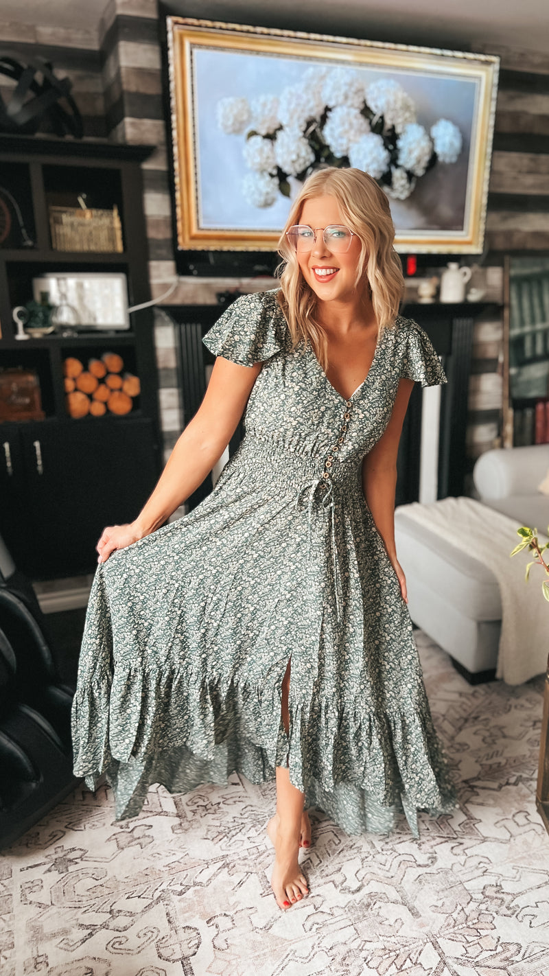 Cassandra Floral Maxi Dress: Green