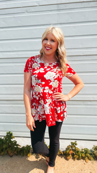 Stacey Floral Top: Red