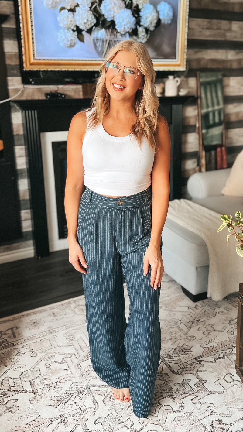 Gracy Pinstripe Dress Pants | Navy