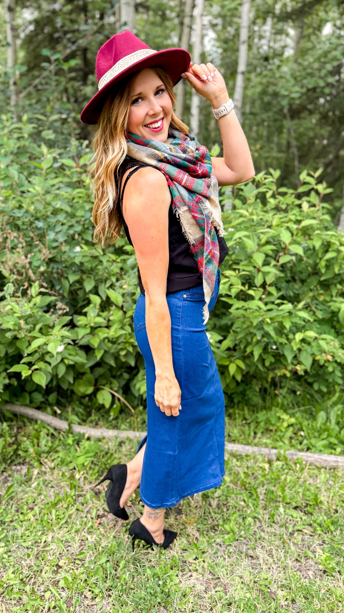 Emery Denim Maxi Skirt | Diamond Button