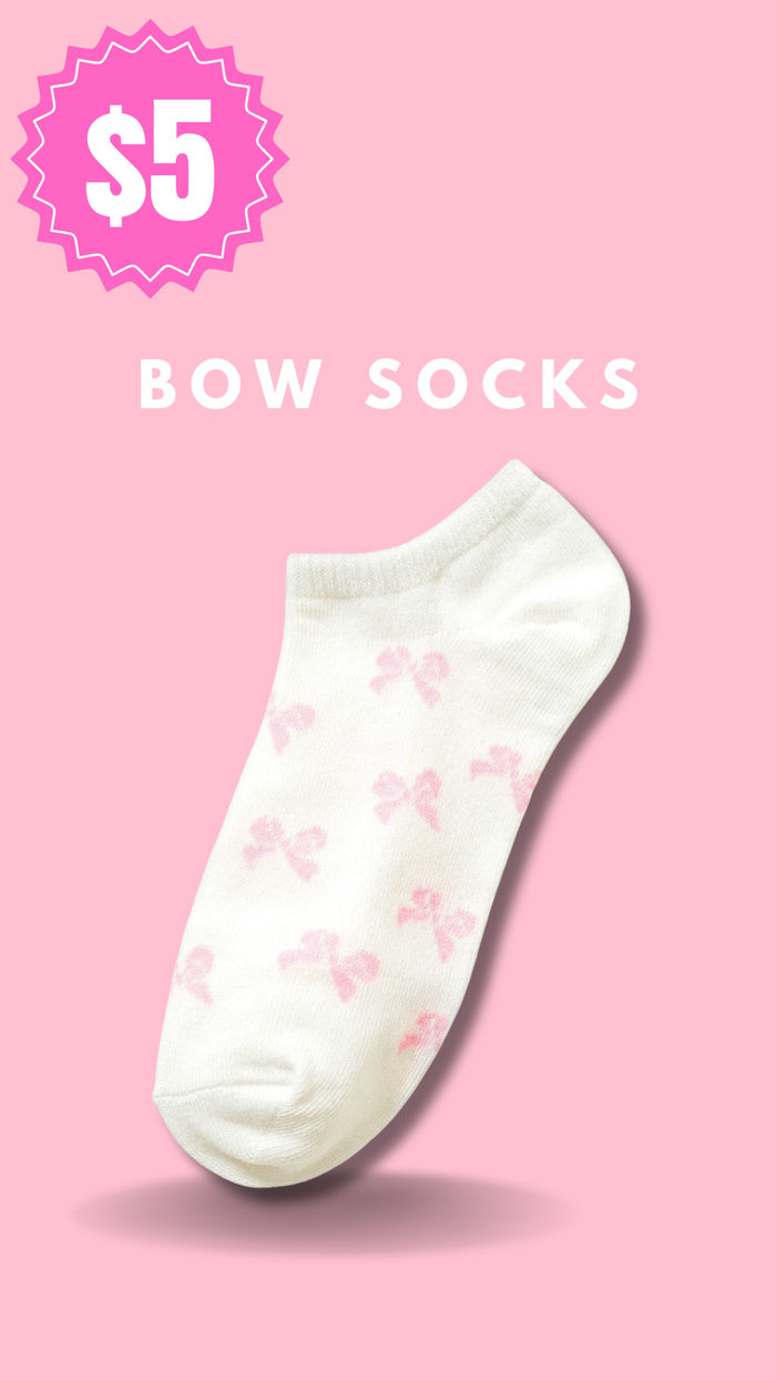 Bow Printed Ankle Socks: White