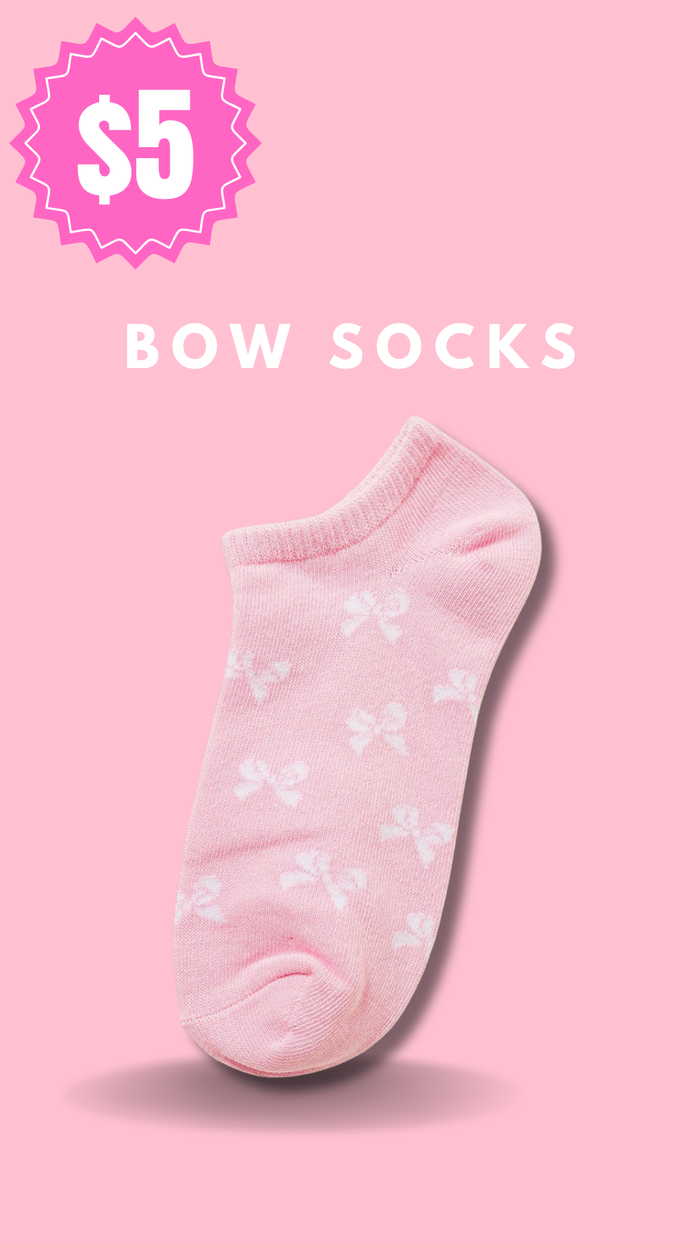 Bow Printed Ankle Socks: Pink