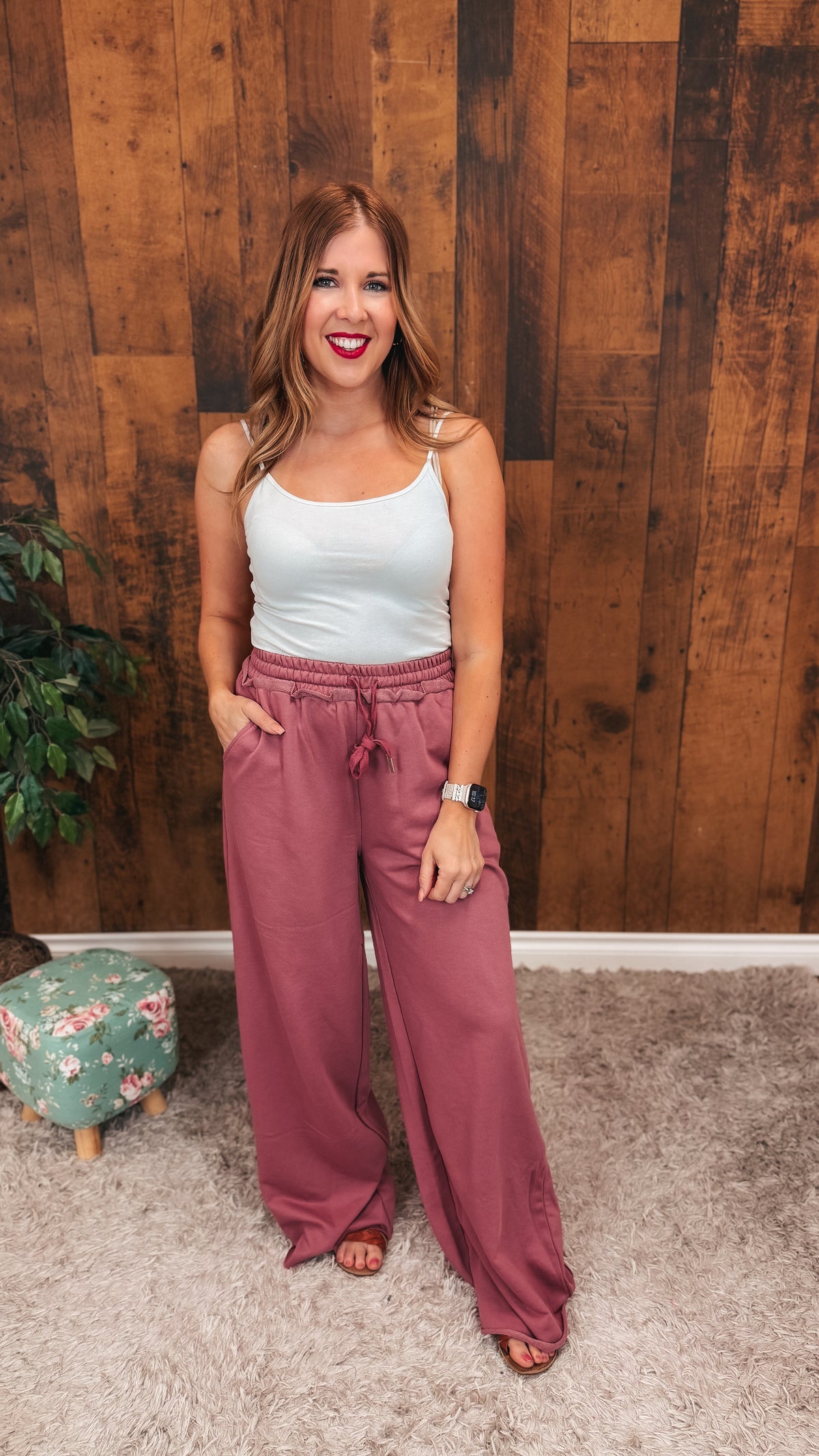 Audrey Wide Leg Jogging Pants | Rose