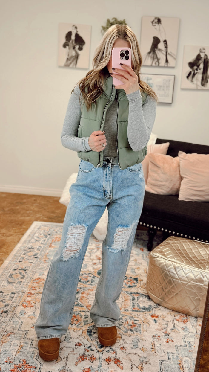 Courtney Puffer Vest: Olive