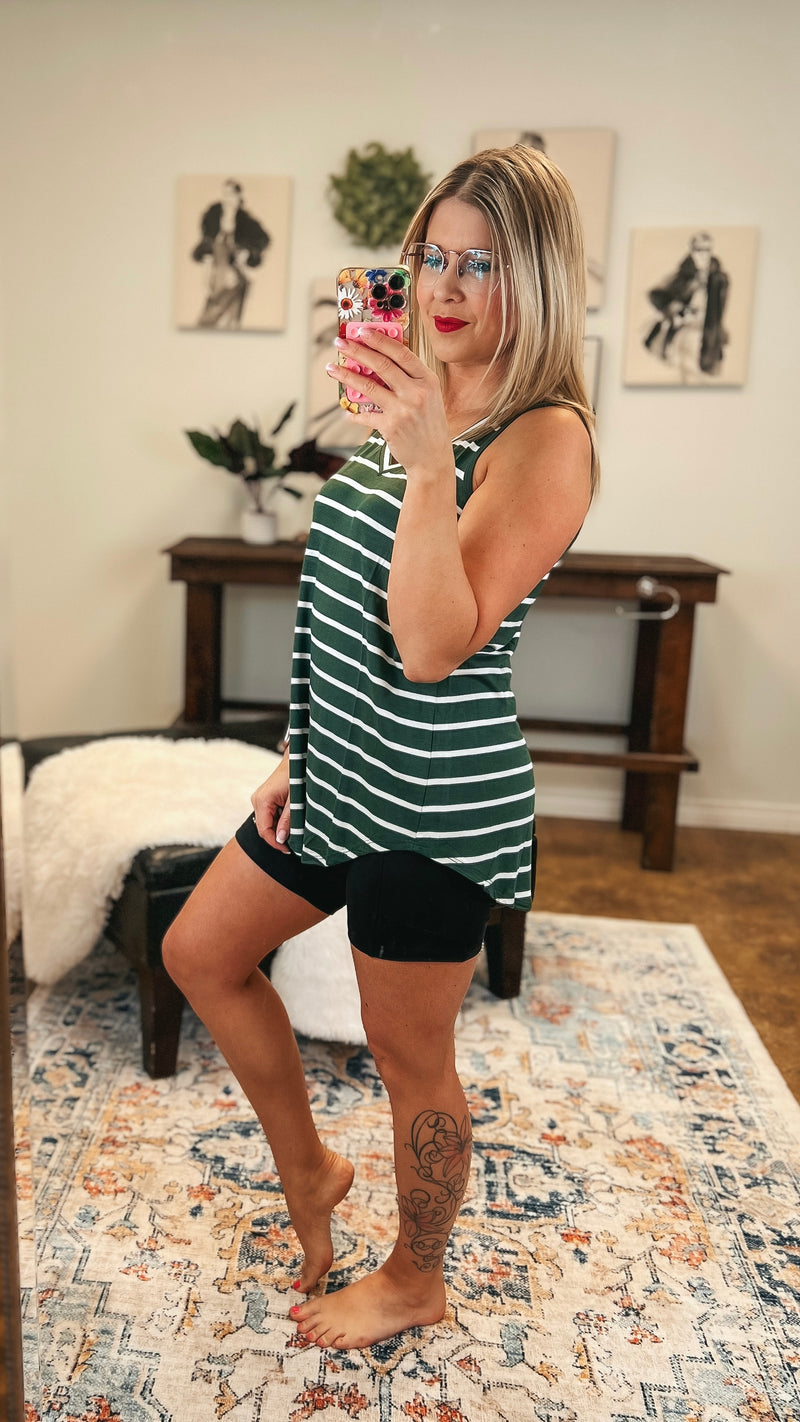 Emily Stripe Tank Top: Army Green & Ivory *SALE*