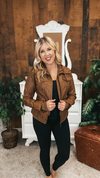 Joey Faux Leather Jacket | Camel
