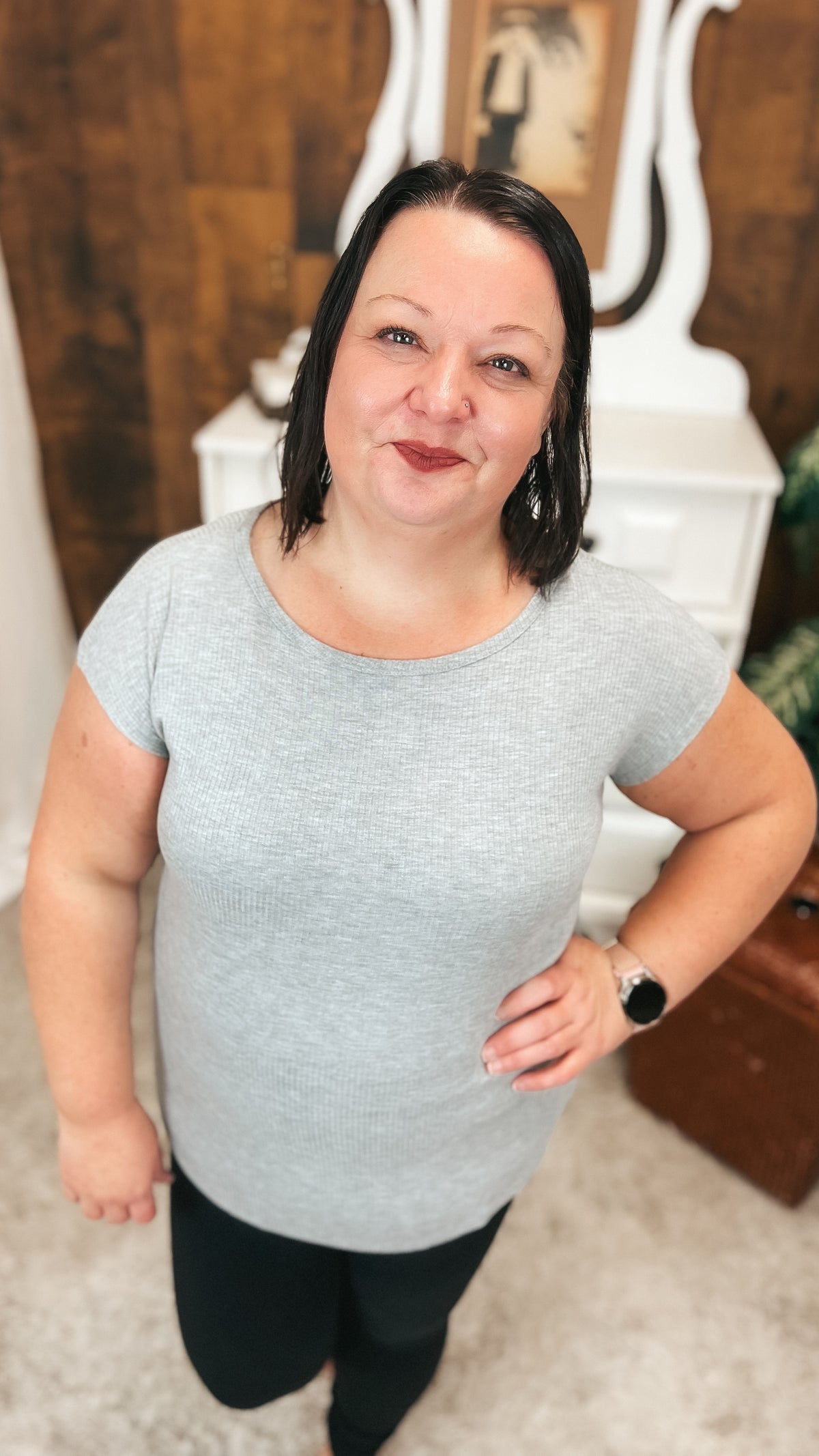 Melanie Ribbed Tee | Heather Grey