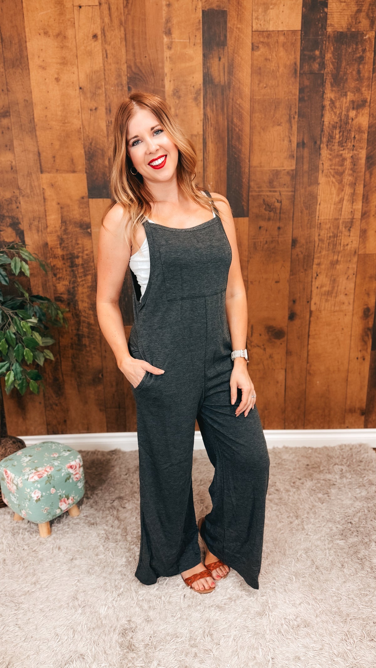 Rebecca Wide Leg Romper | Charcoal