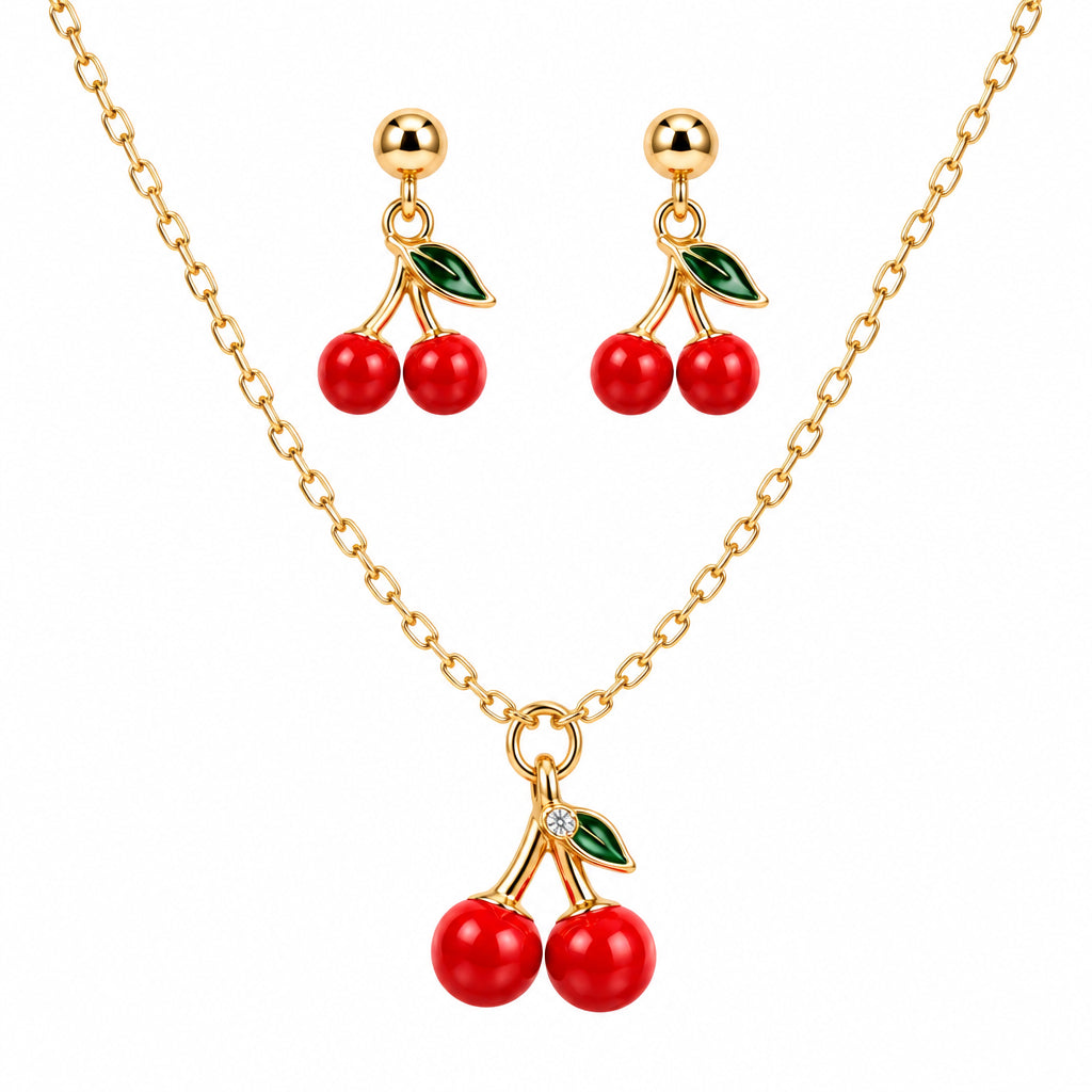 Cherry Necklace & Earring Set | Gold *SALE*