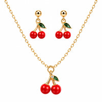 Cherry Necklace & Earring Set | Gold *SALE*