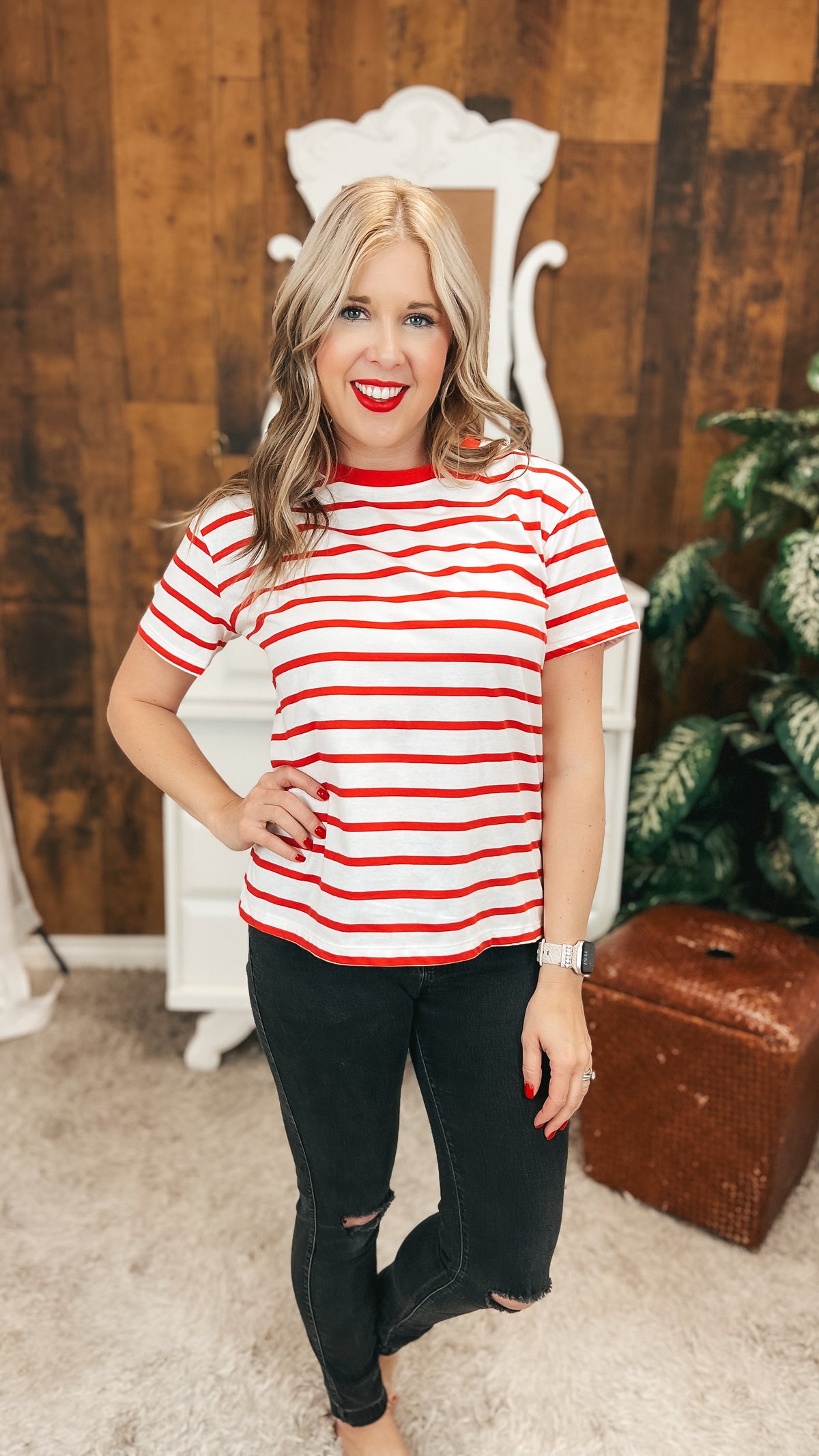 Brittany Striped Tee | Red & Ivory